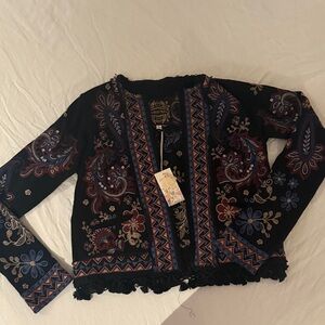 Johnny Was Black Jacket with Colorful Embroidery